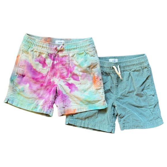 Lot of 2 Old Navy Kids Size Small 6-7 Drawstring Corduroy Shorts Tie Dye, Blue - Picture 2 of 10